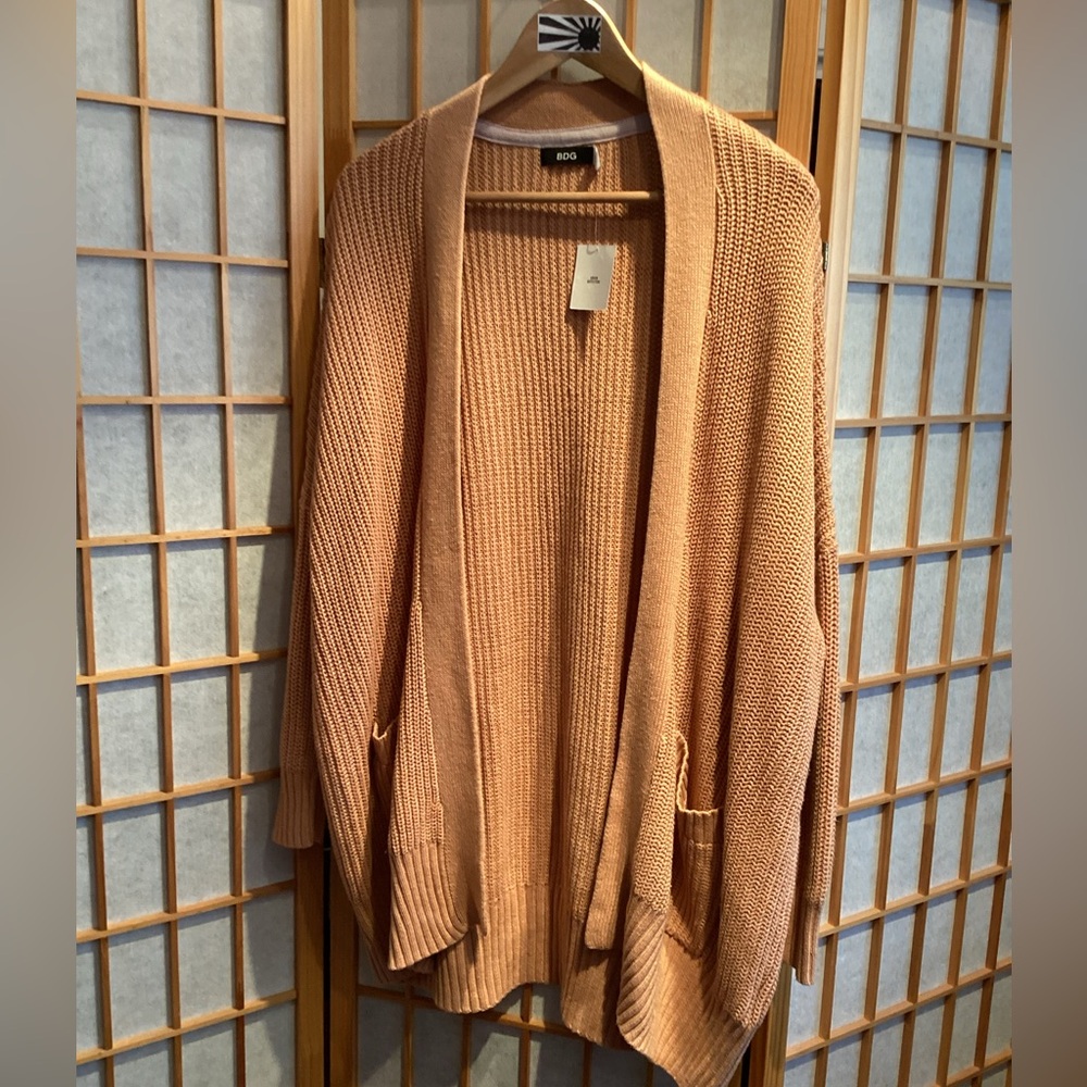 UO BDG Open-Front Ribbed Knit Cardigan Sweater Terracotta Women's Size Small